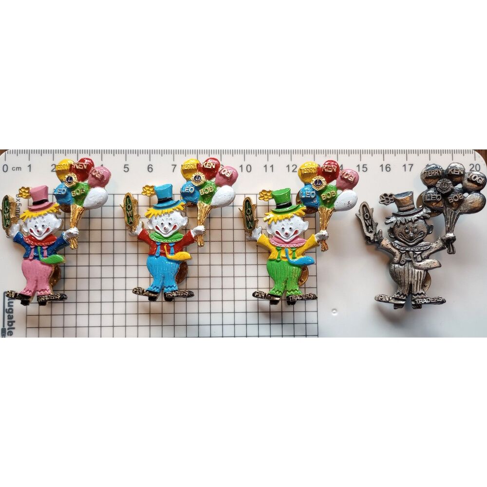 Vintage Lions Club International Lapel Pin Traders Iowa State Clowns lot of 4